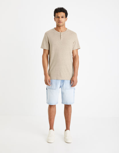 Taupe Solid Linen T-shirt