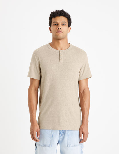 Taupe Solid Linen T-shirt