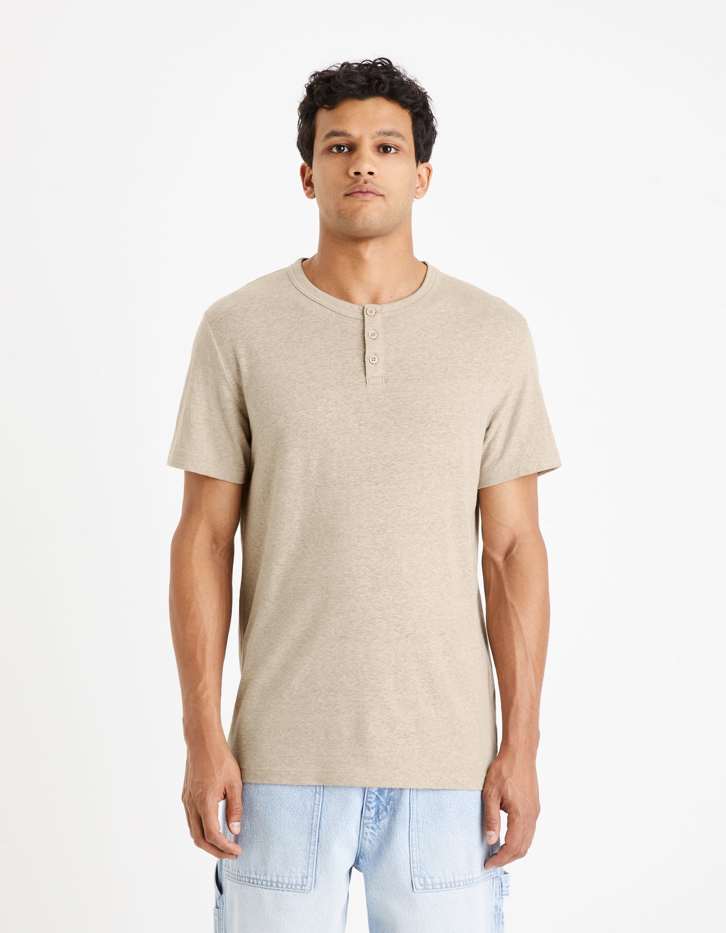 Taupe Solid Linen T-Shirt