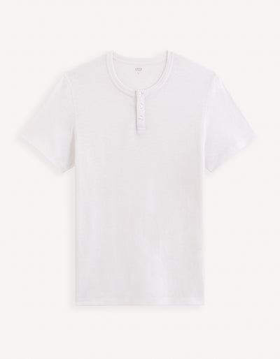 Celio* Solid Regular Fit Linen White T-Shirt