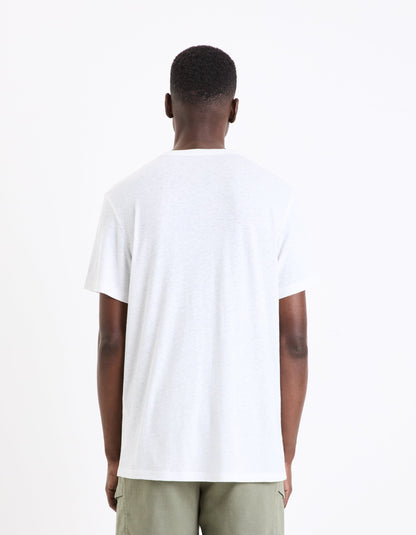 White Solid Linen T-Shirt