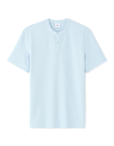 Slim Fit 100% Cotton Mandarin Collar T-Shirt - Light Blue