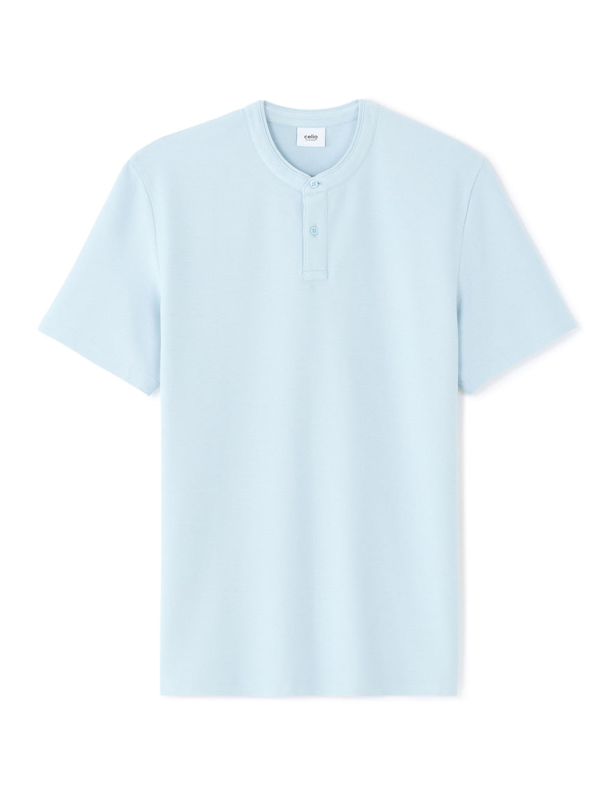 Slim Fit 100% Cotton Mandarin Collar T-Shirt - Light Blue