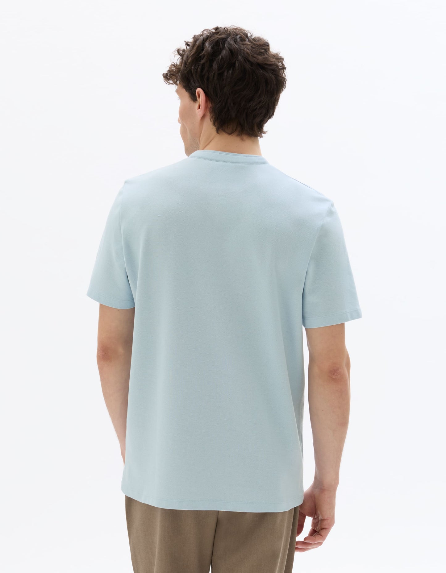 Slim Fit 100% Cotton Mandarin Collar T-Shirt - Light Blue