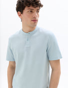 Slim Fit 100% Cotton Mandarin Collar T-Shirt - Light Blue