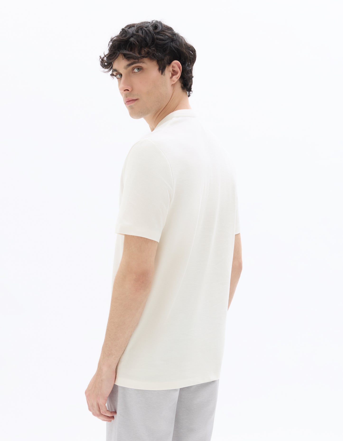 Regular Fit 100% Cotton Mandarin Collar T-Shirt - Ecru
