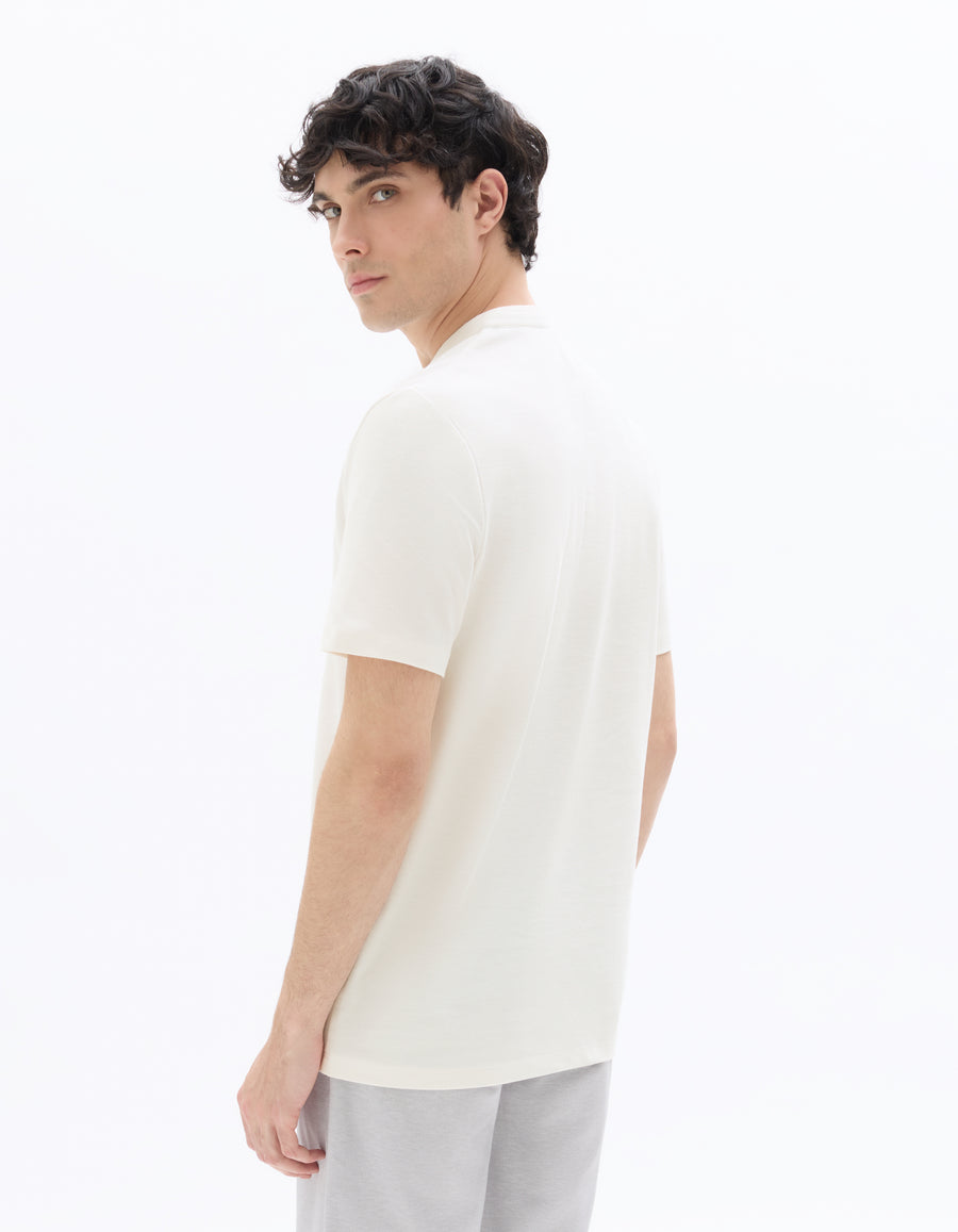 Regular Fit 100% Cotton Mandarin Collar T-Shirt - Ecru