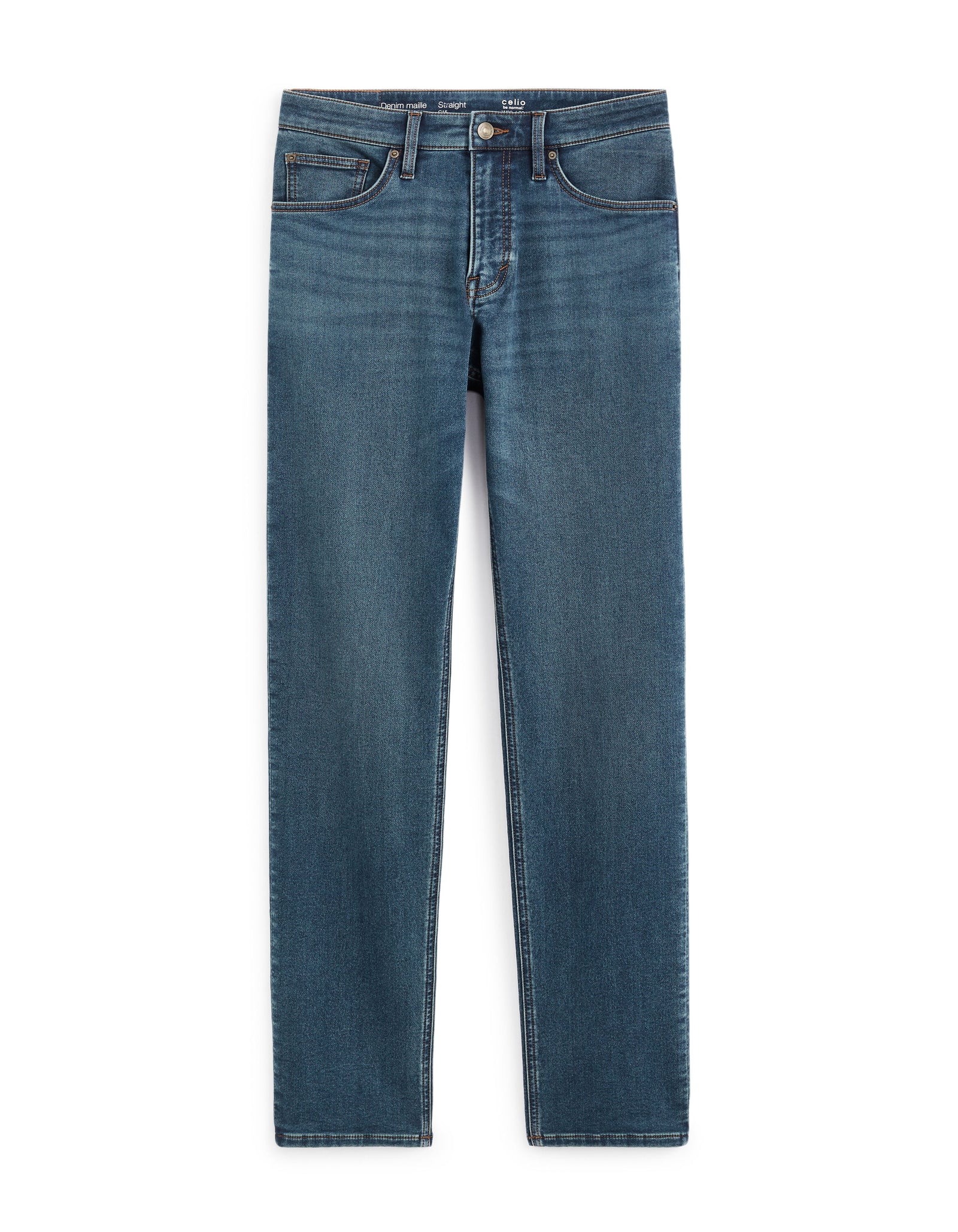 Straight Fit Cotton Blend Dobby Knit Jeans - Blue