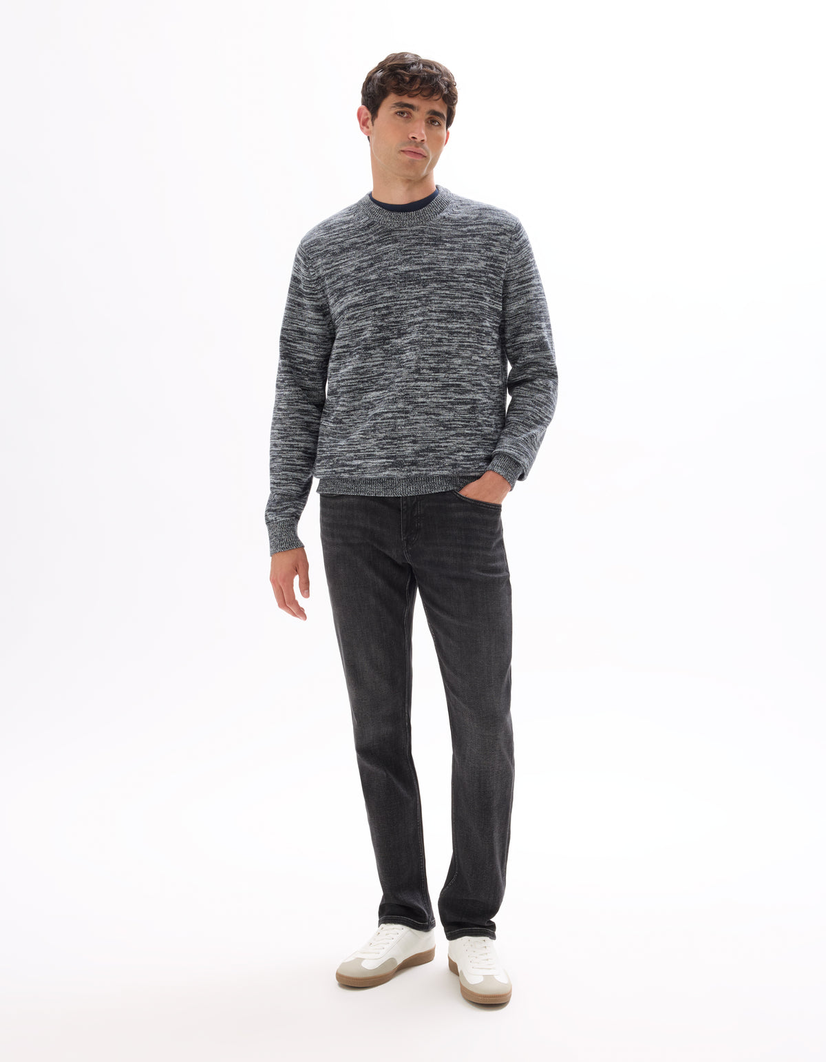 Straight Fit Cotton Blend Knitted Jeans - Black