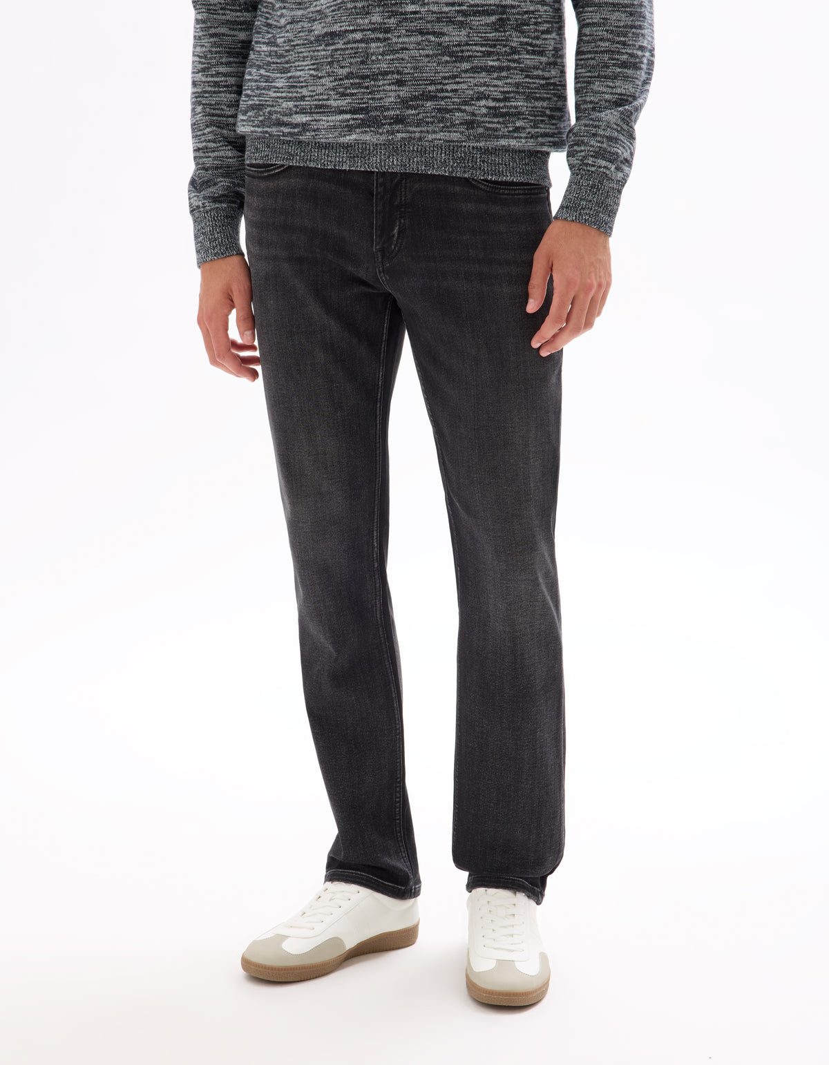 Straight Fit Cotton Blend Knitted Jeans - Black