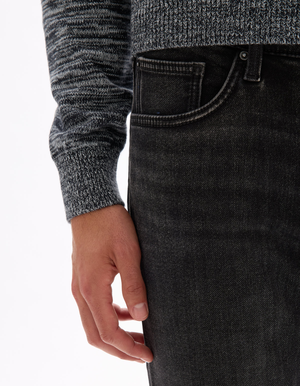 Straight Fit Cotton Blend Knitted Jeans - Black