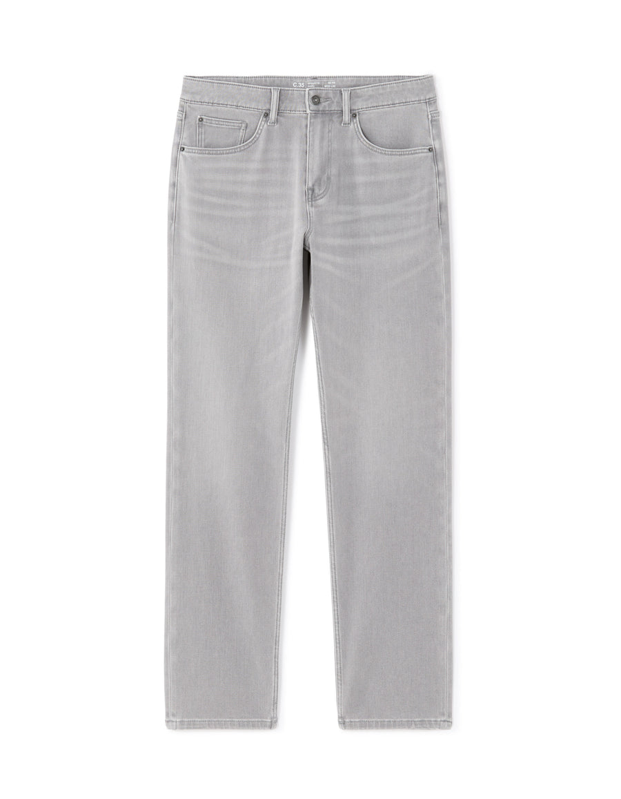 Straight Fit 100% Cotton Solid  Jeans - Grey