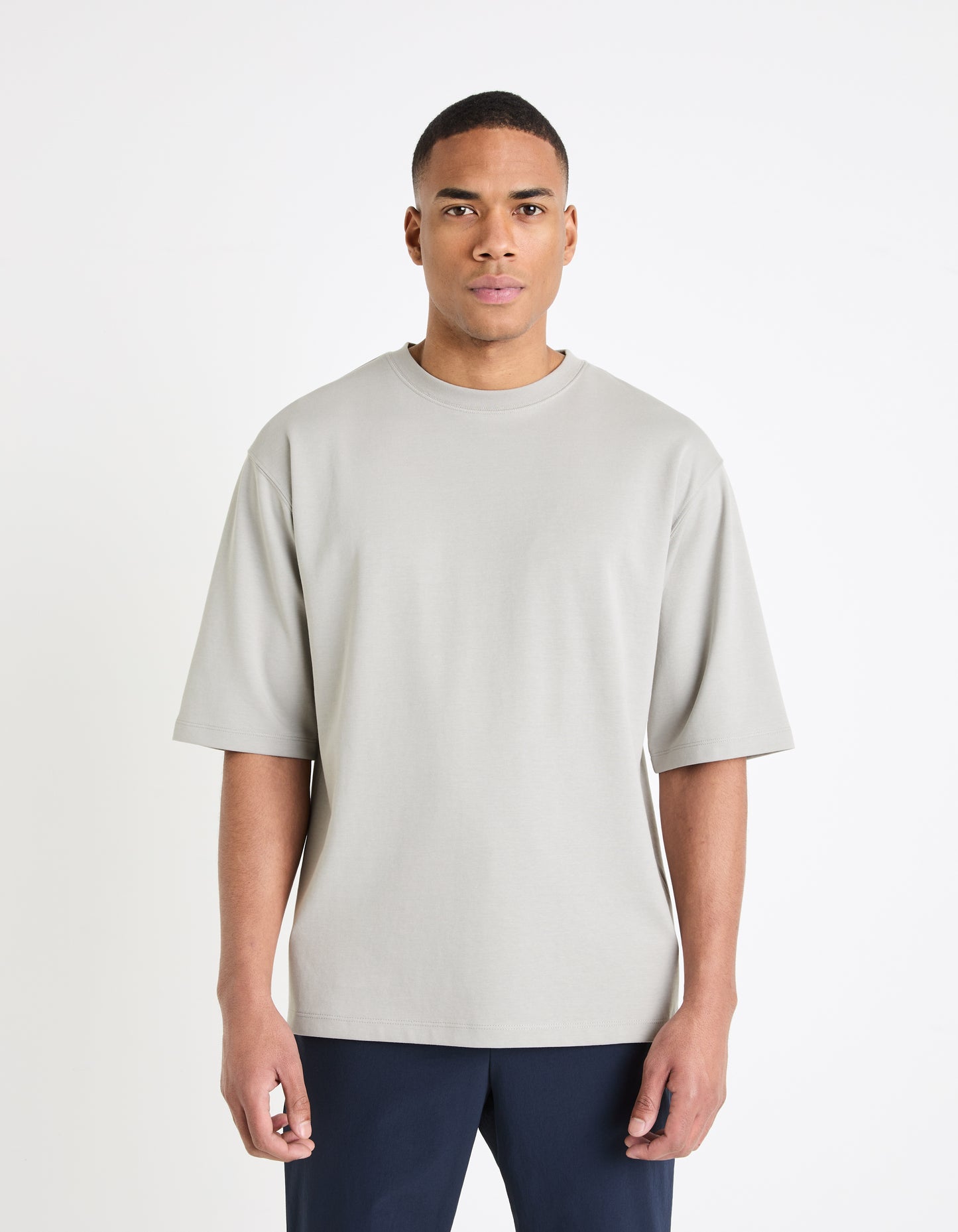 Grey Solid Cotton T-shirt