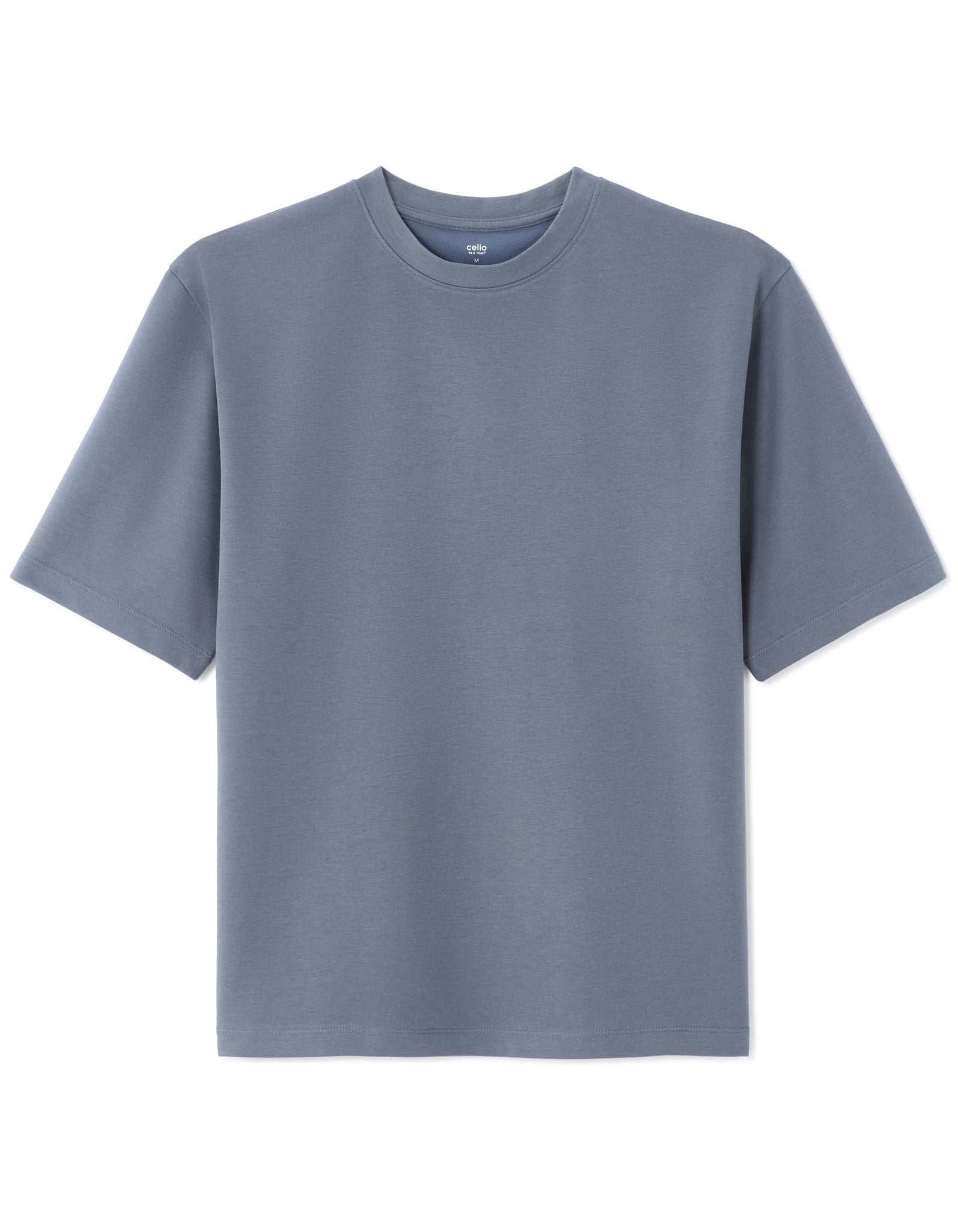 Celio Solid Regular Fit Cotton-Poly-Blend Blue Tshirts