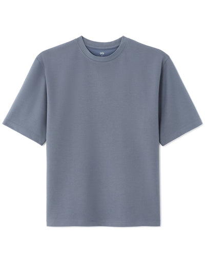 Celio Solid Regular Fit Cotton-Poly-Blend Blue Tshirts