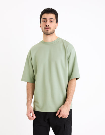 Green Solid Cotton T-shirt