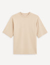 Celio* Solid Boxy Fit Cotton Taupe T-Shirt