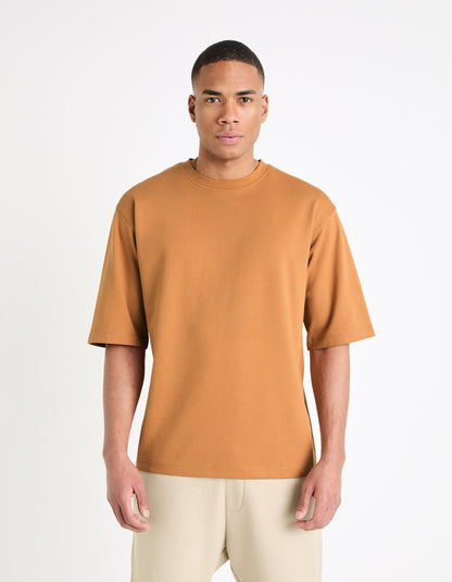 Brown Printed Cotton T-shirt