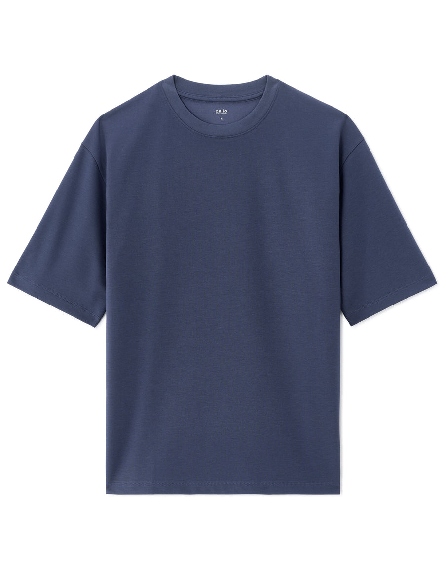 Celio* Navy Blue Cotton Solid Regular Fit Men T-Shirt