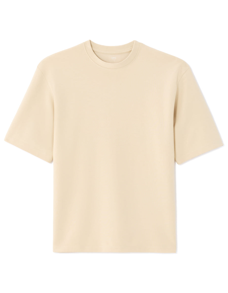 Celio Solid Regular Fit Cotton Poly Blend Beige Tshirts