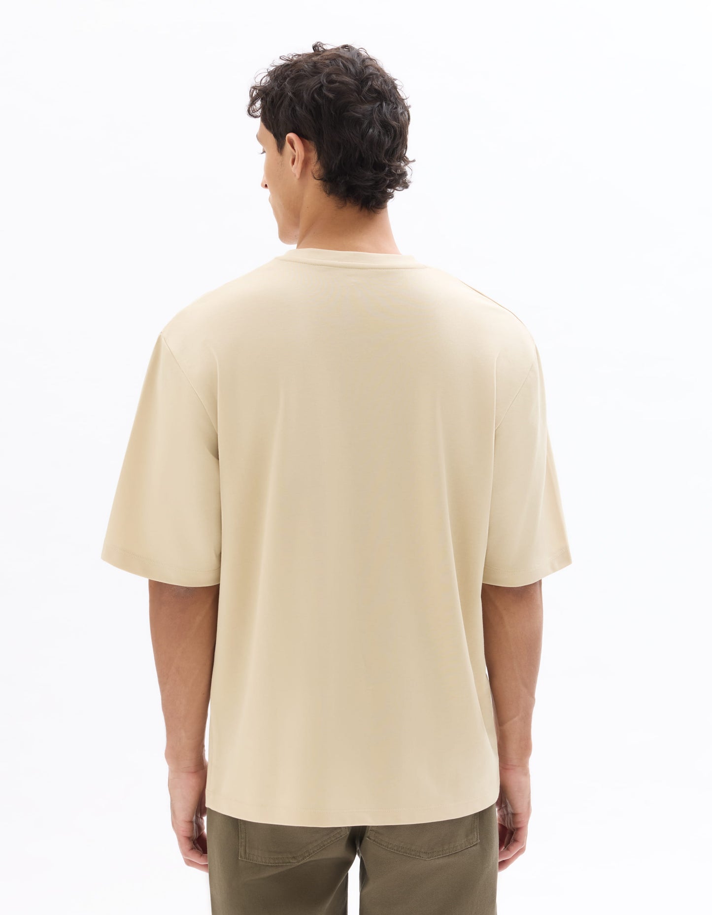 Celio Solid Regular Fit Cotton Poly Blend Beige Tshirts