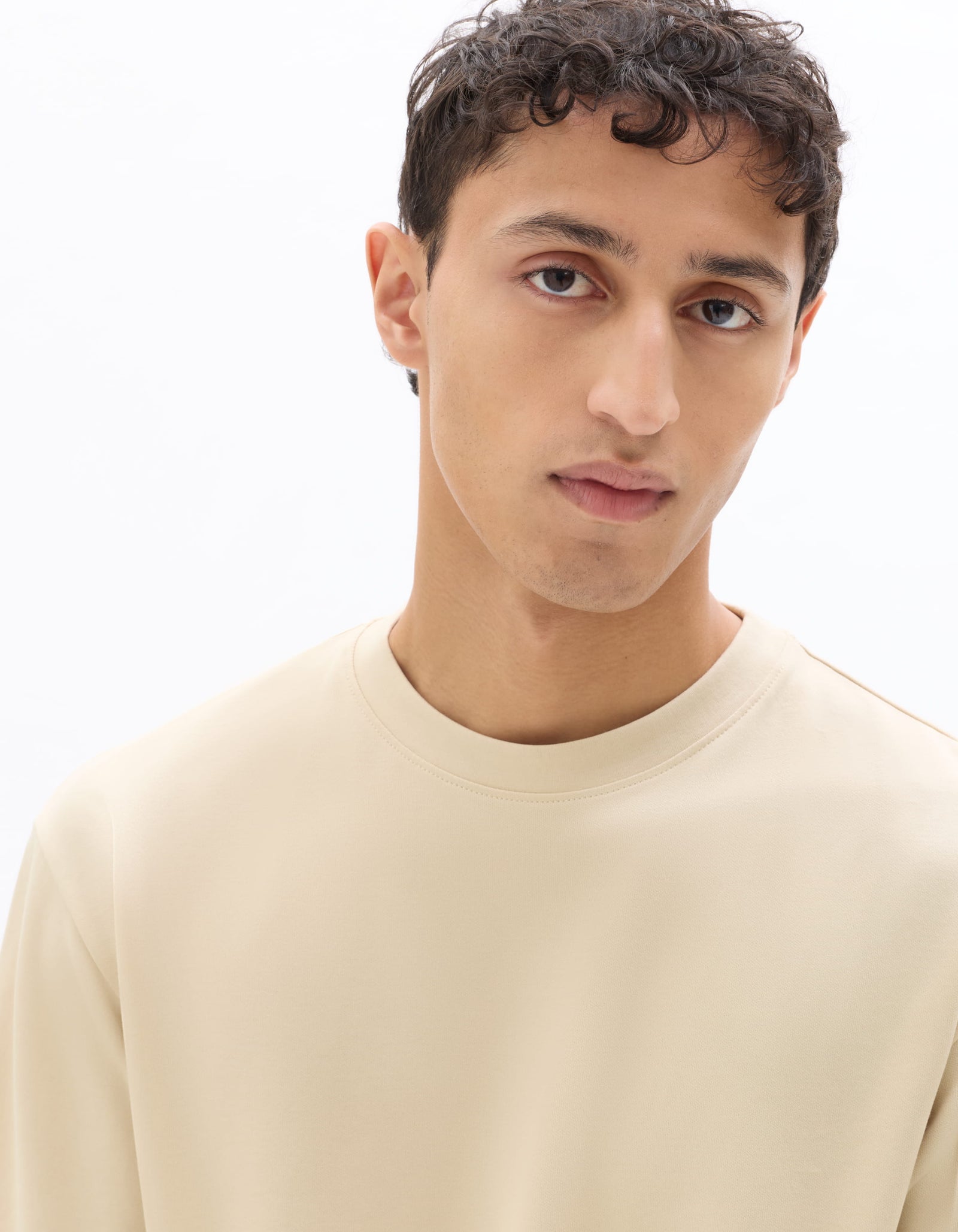 Celio Solid Regular Fit Cotton Poly Blend Beige Tshirts