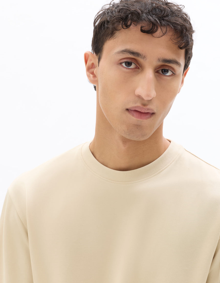 Celio Solid Regular Fit Cotton Poly Blend Beige Tshirts