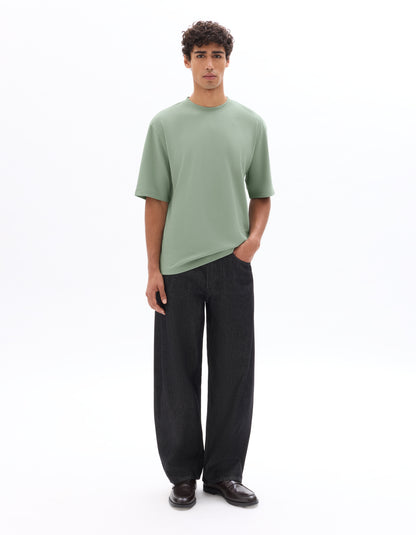 Celio* Men Green Solid Oversized Cotton T-Shirts