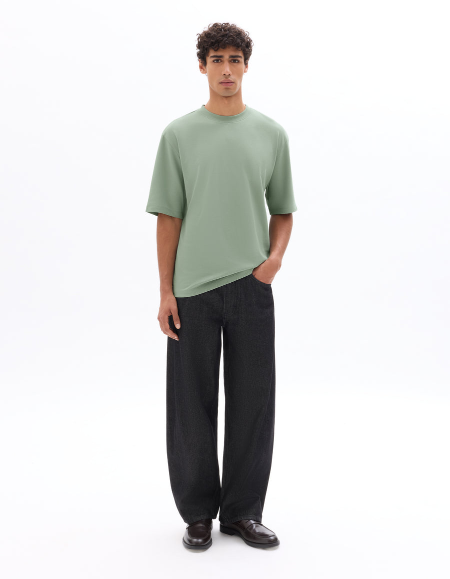 Celio* Men Green Solid Oversized Cotton T-Shirts