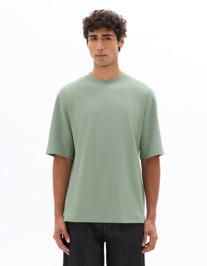 Celio* Men Green Solid Oversized Cotton T-Shirts