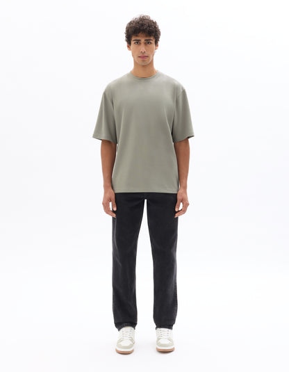 Celio* Men Grey Solid Oversized Cotton T-Shirts