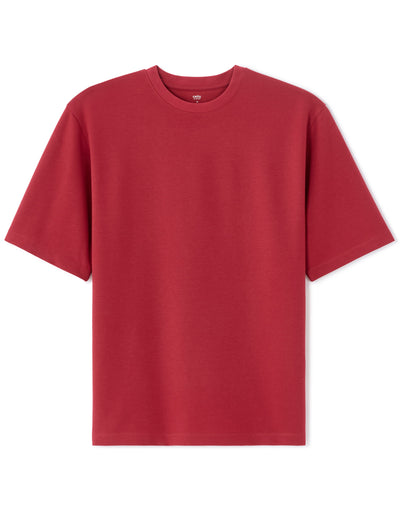 Celio Solid Regular Fit Cotton Poly Blend Red Tshirts