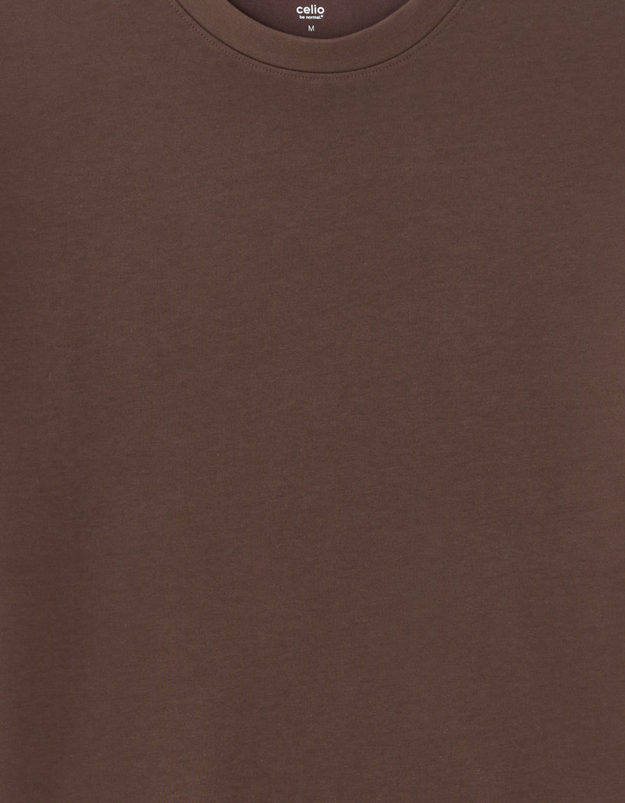 Oversized Fit Cotton Blend Crew Neck T-Shirt - Brown