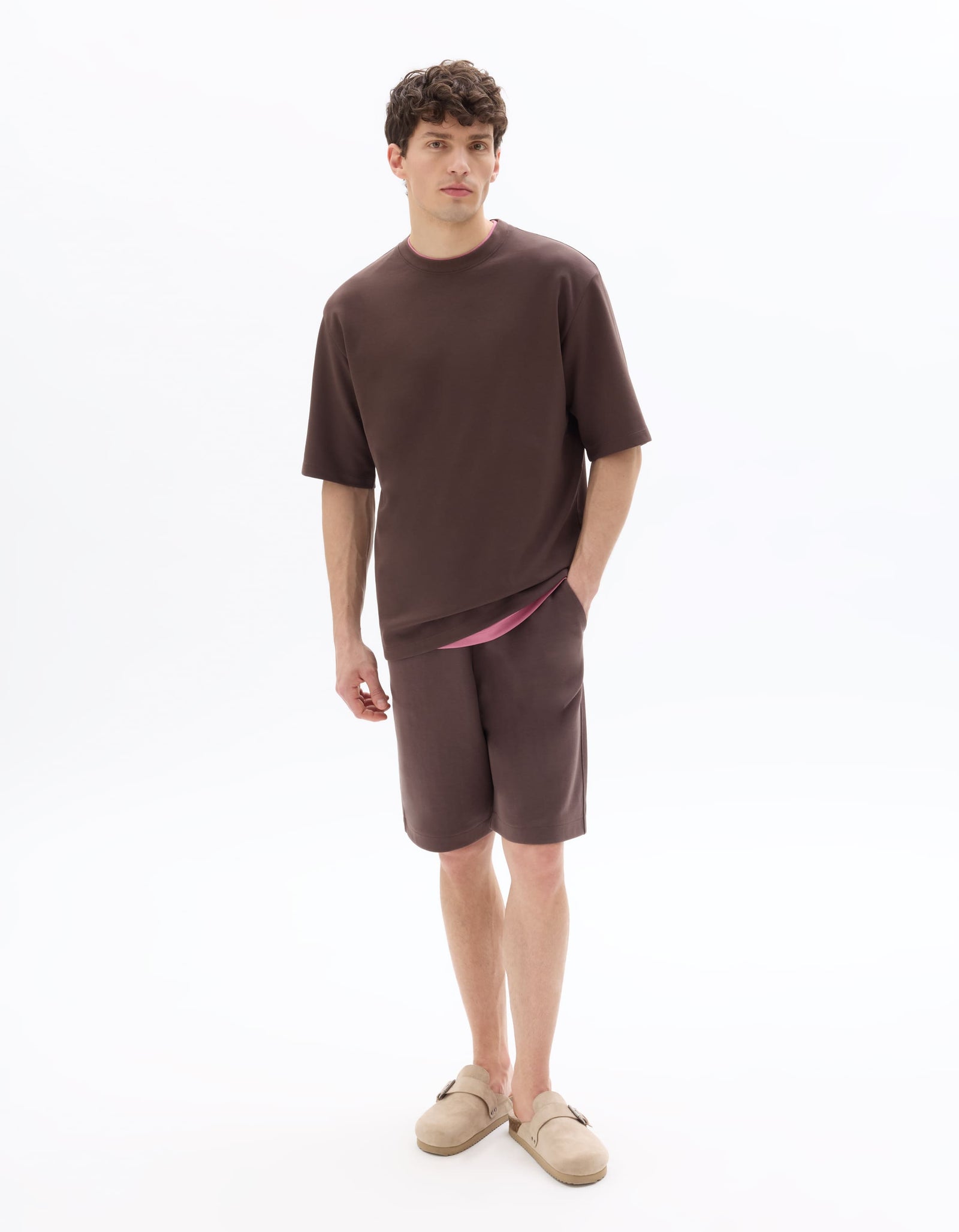 Celio Solid Regular Fit Cotton Poly Blend Brown Tshirts
