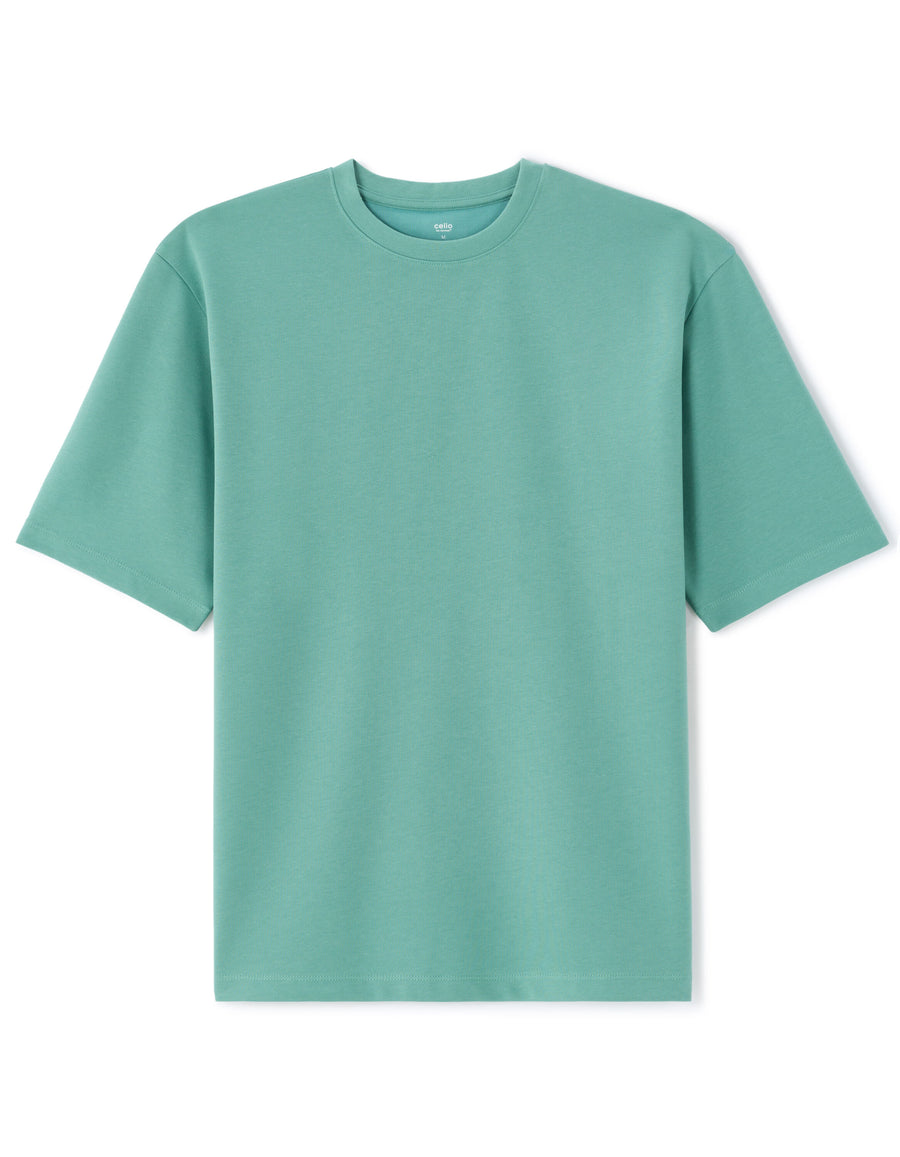 Regular Fit Cotton Blend Solid Round Neck T-Shirt - Blue