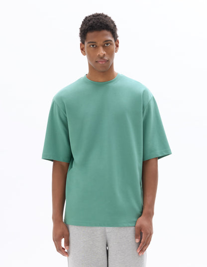 Celio Solid Regular Fit Cotton Poly Blend Blue Tshirts