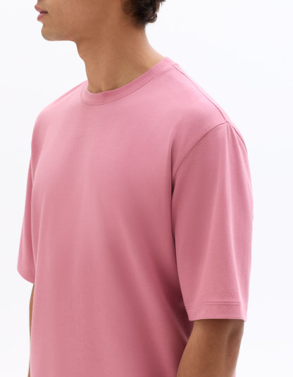Celio Solid Regular Fit Cotton-Poly-Blend Pink Tshirts