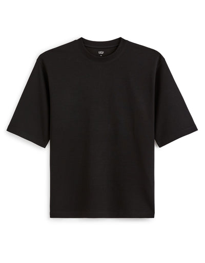 Celio* Cotton Oversized Solid Black Men T-Shirt