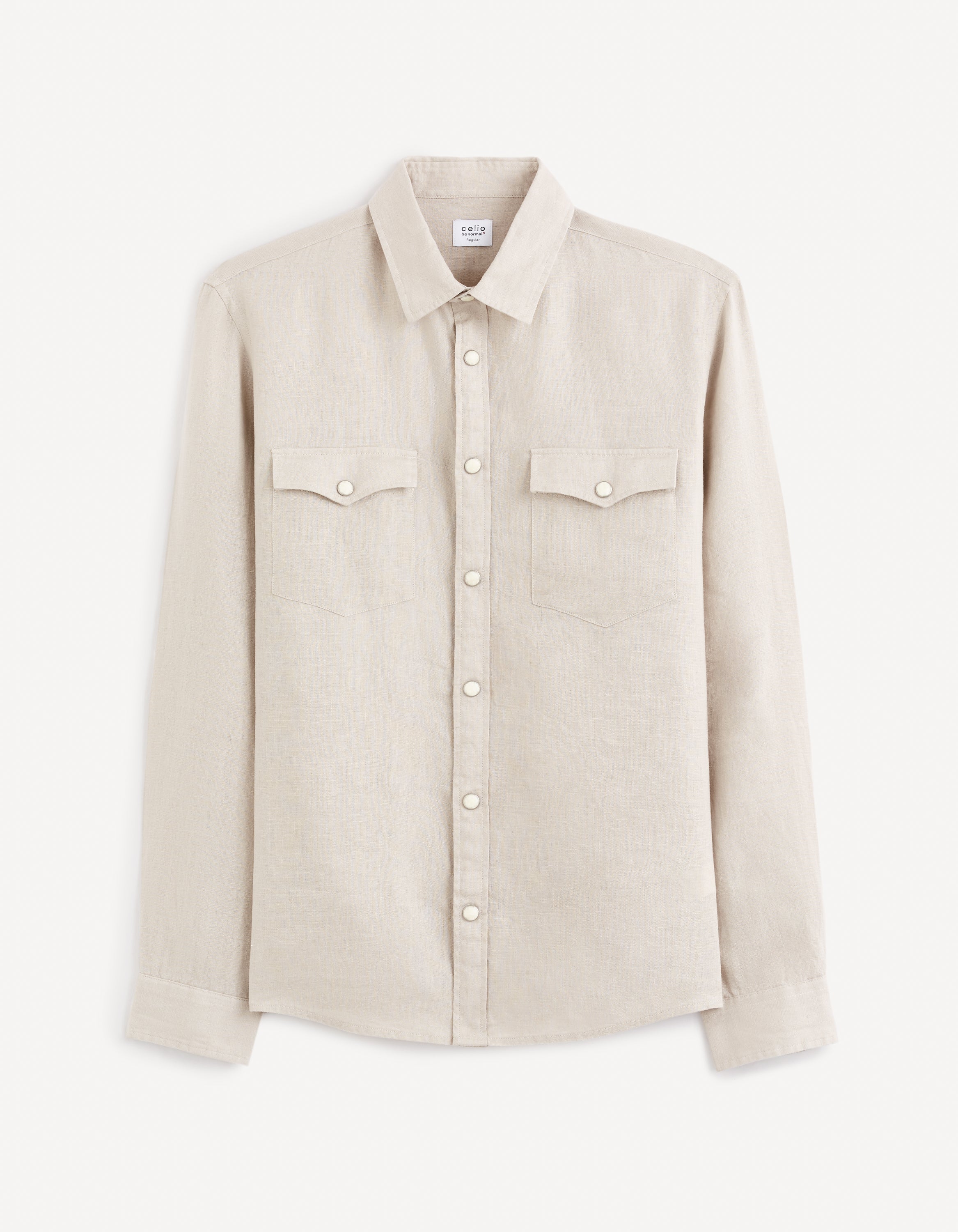 Beige Solid Linen Shirt