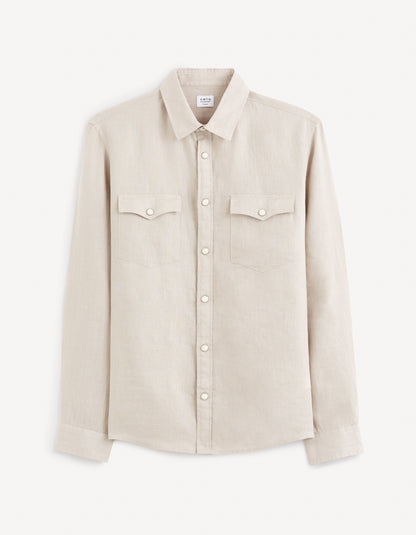 Beige Solid Linen Shirt