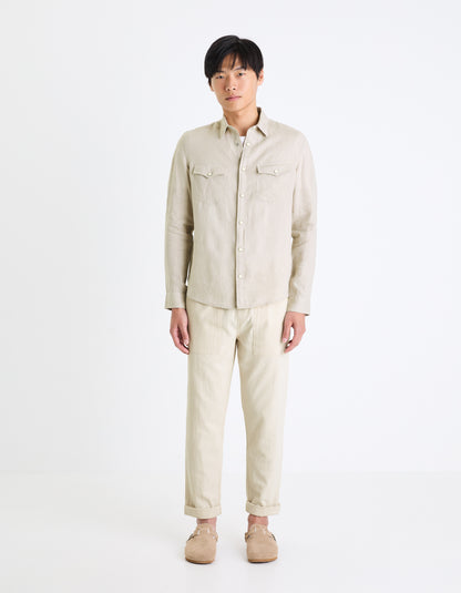 Beige Solid Linen Shirt