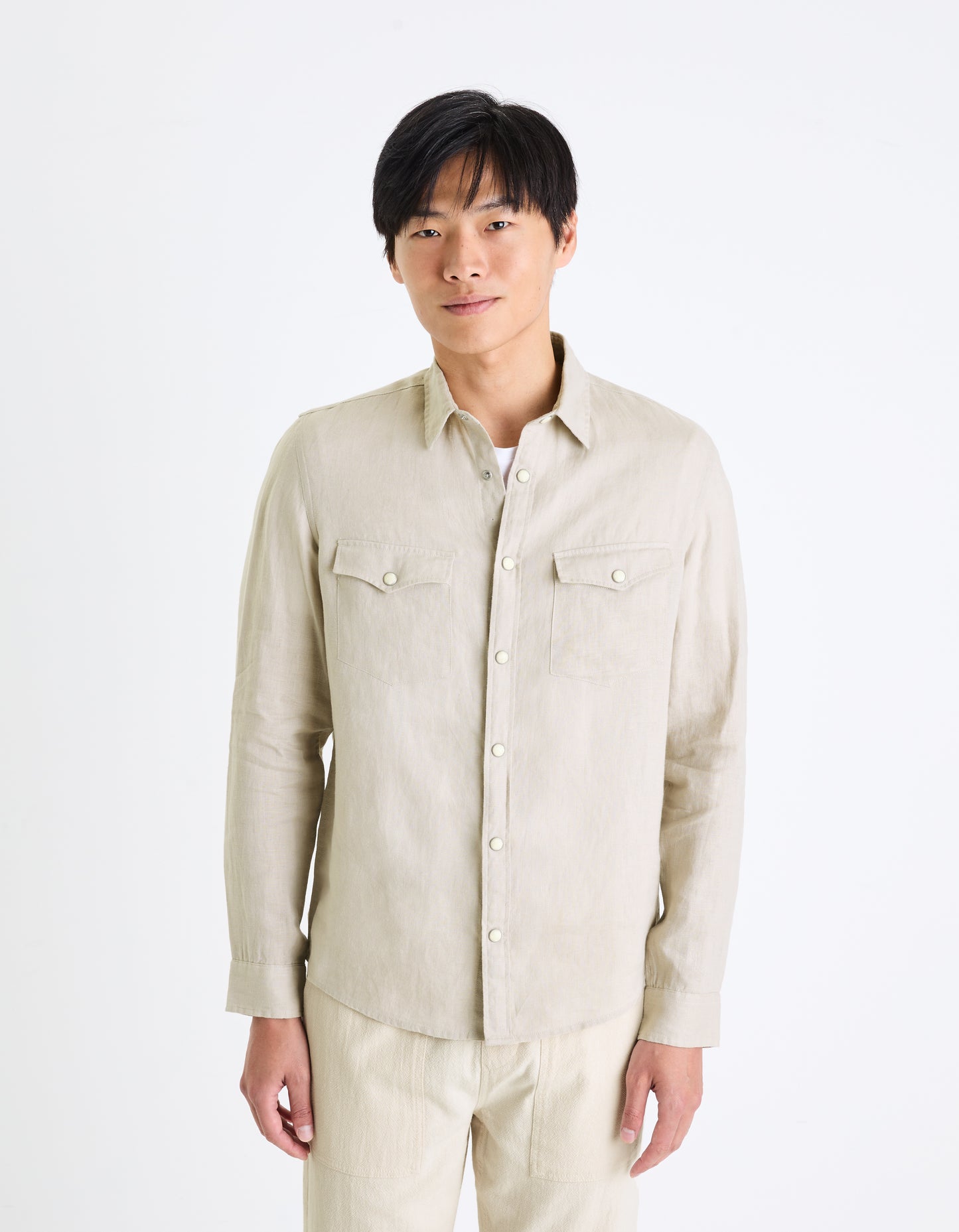 Beige Solid Linen Shirt