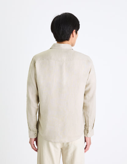 Beige Solid Linen Shirt