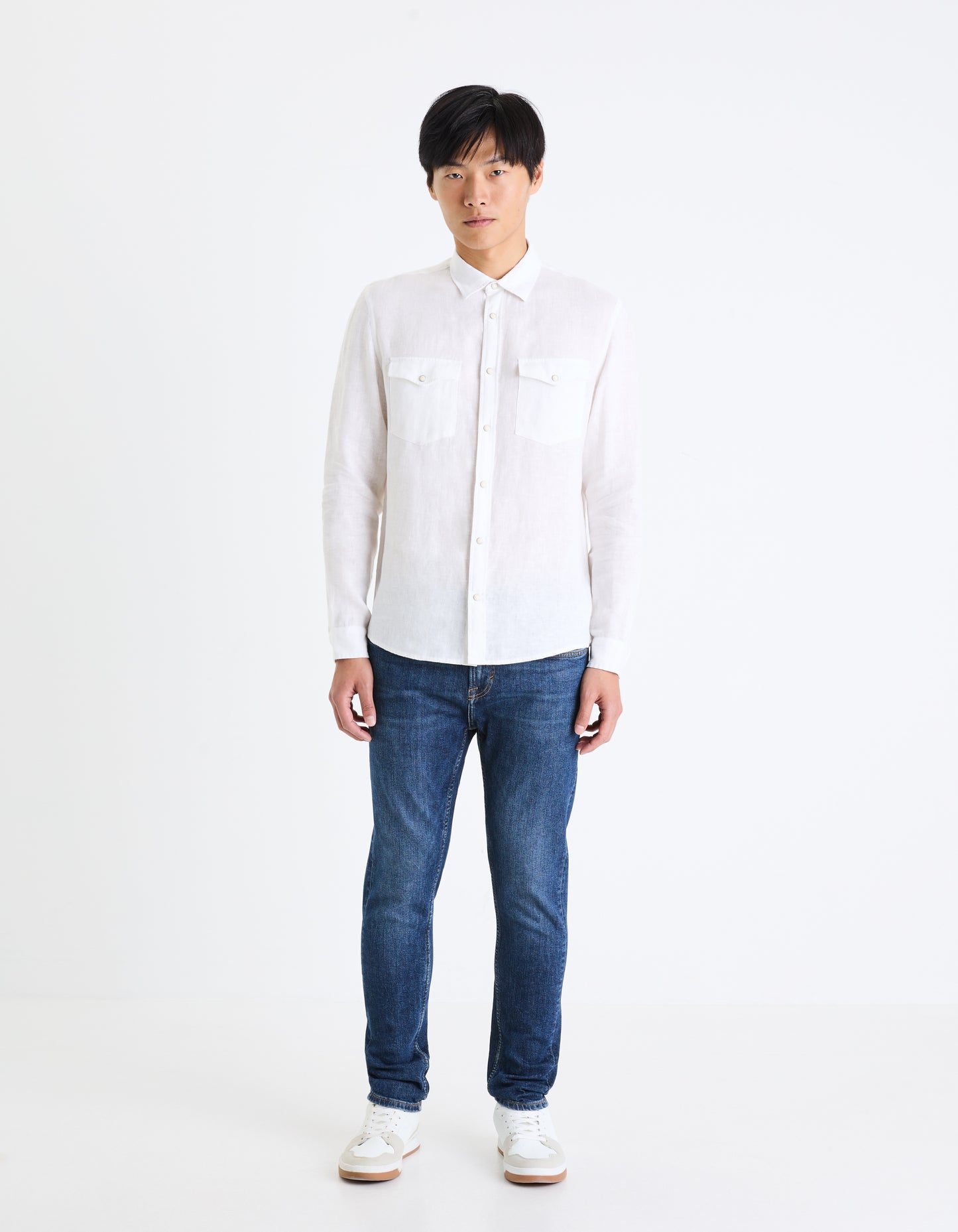 White Solid Linen Shirt