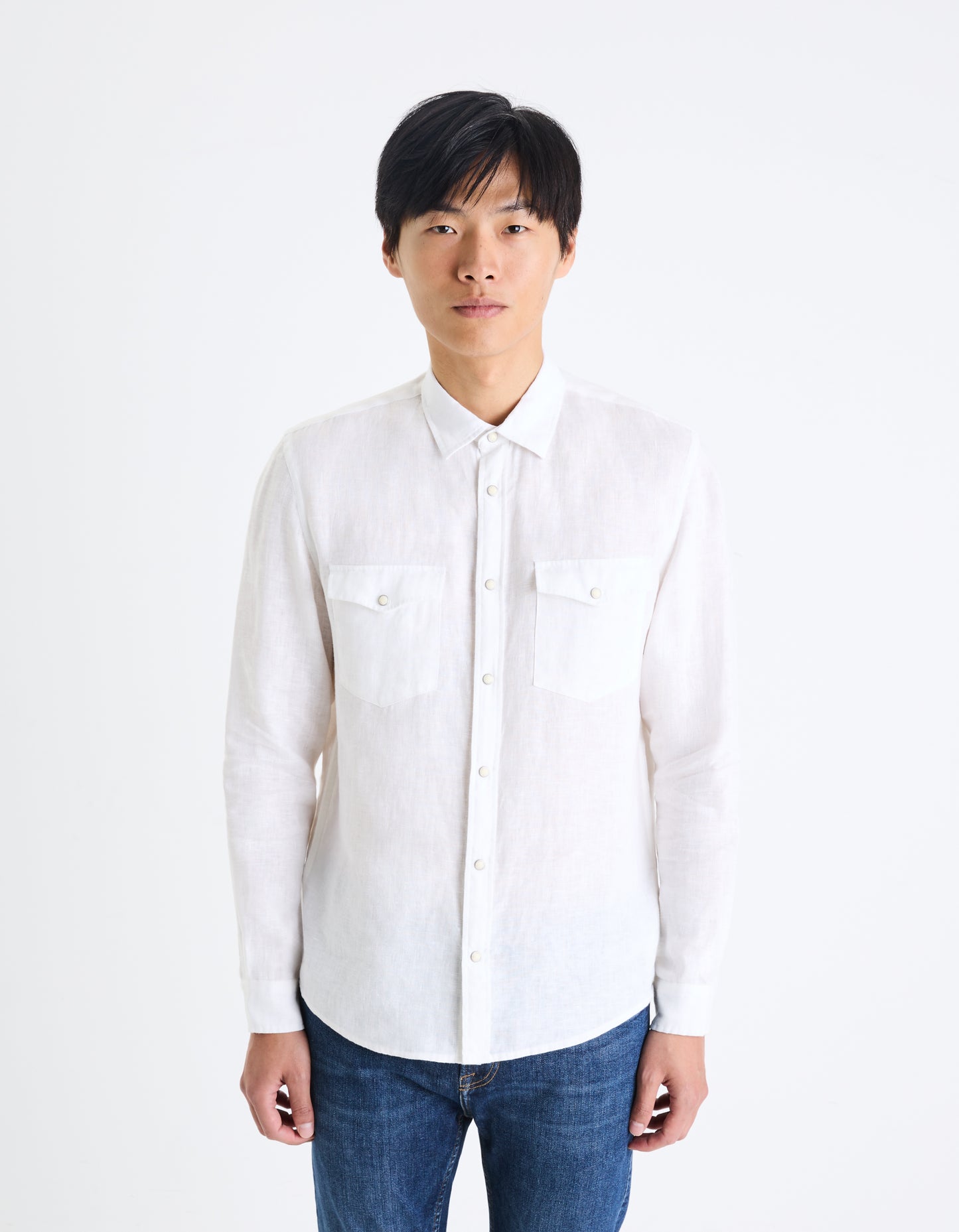 White Solid Linen Shirt