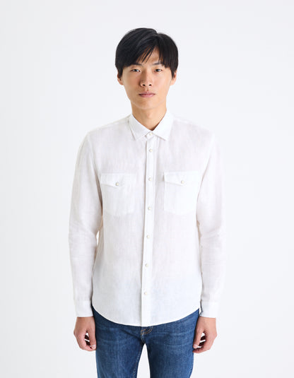 White Solid Linen Shirt