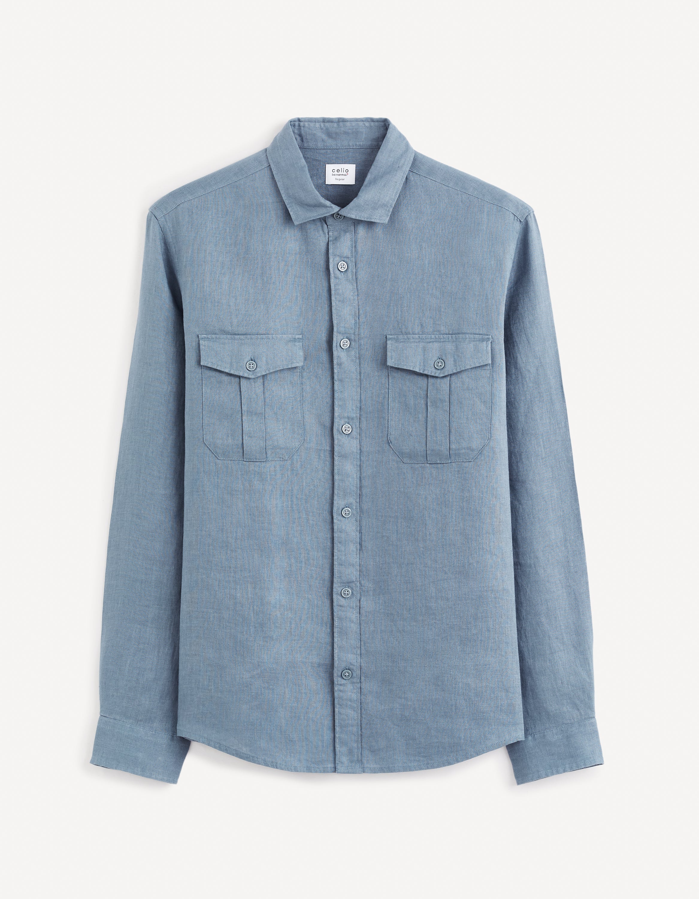 Blue Solid Linen Shirt