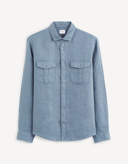 Blue Solid Linen Shirt