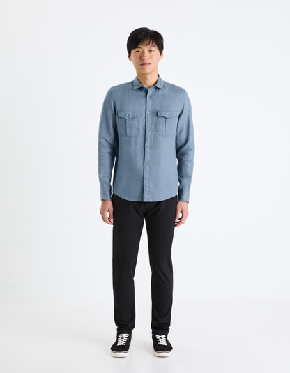 Blue Solid Linen Shirt