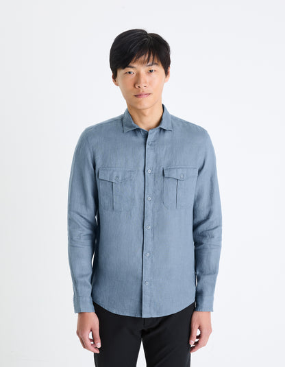 Blue Solid Linen Shirt